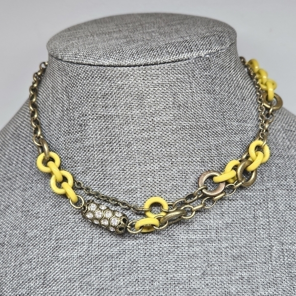J. Crew Convertible Yellow Enamel and Rhinestone Gold-Tone Chian Necklace - Picture 1 of 4
